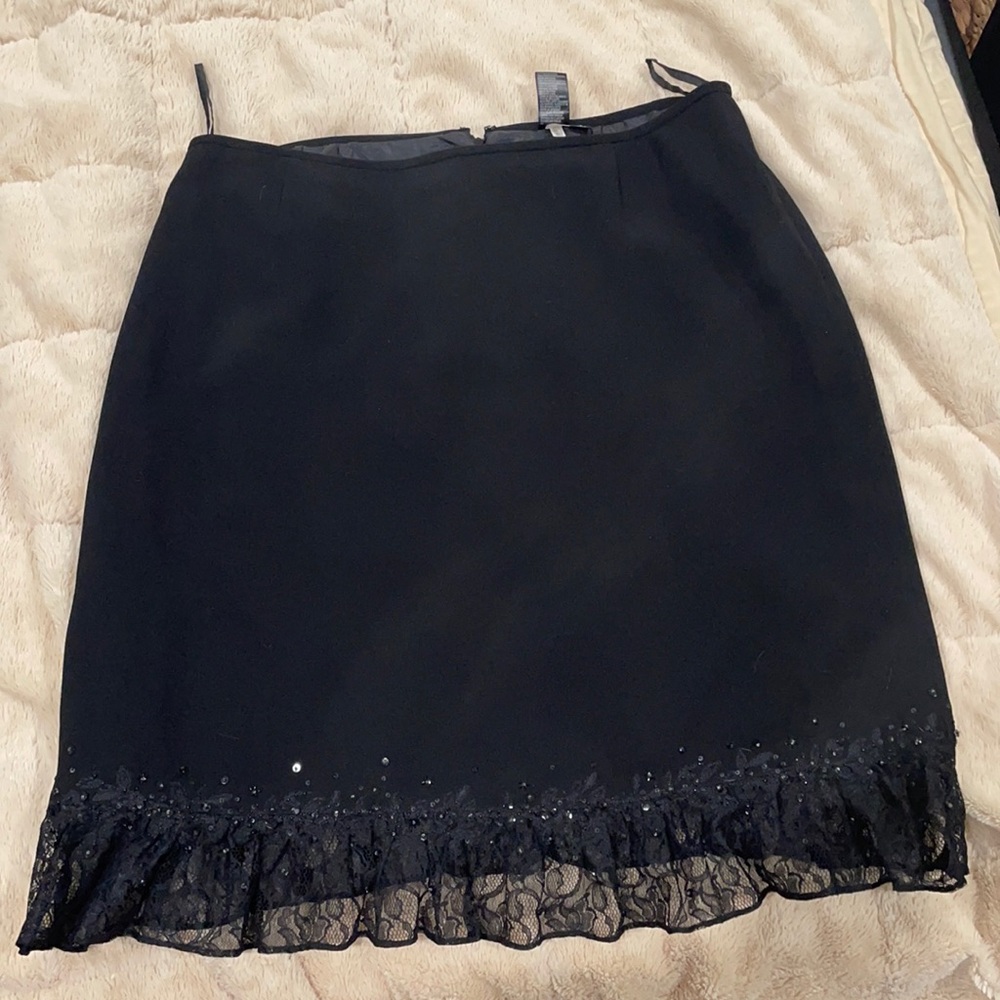 Black suit skirt with black lace and beaded trim
